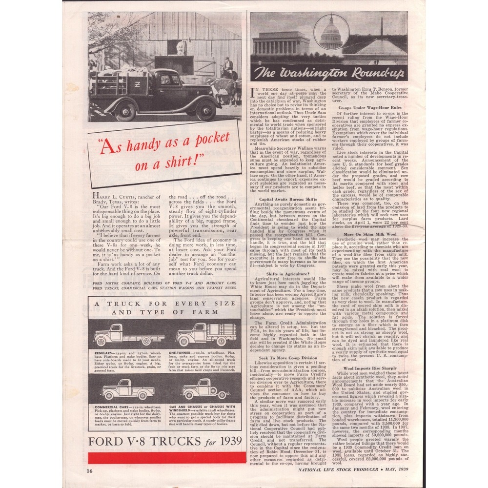 Vintage National Live Stock Producer Magazine May 1939 Ford V-8 Truck Ad VG- - Picture 2 of 2